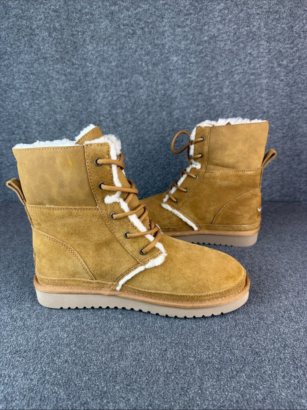 UGG Koolaburra Chestnut‎ Suede Lace-Up Shearling-Trim Boots Size 8 -Brand New